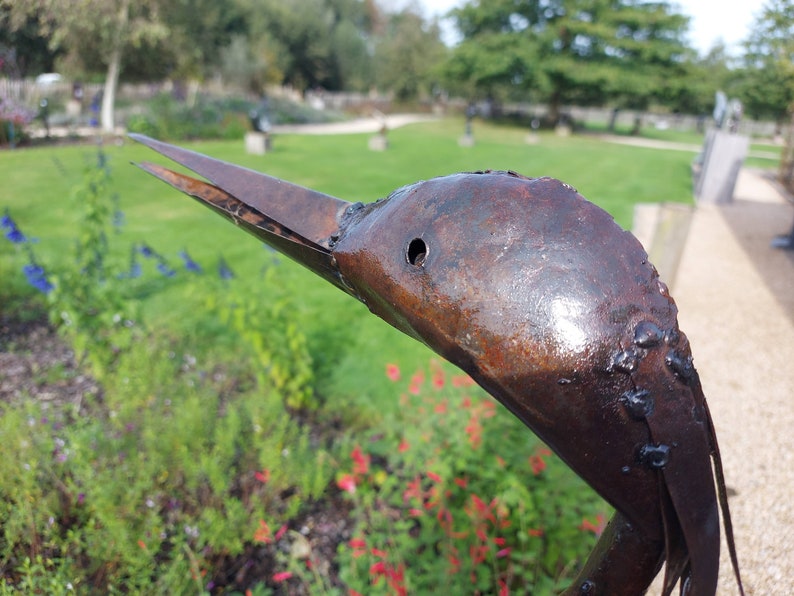 metal heron, metal art, yard art, this heron is made from oil drums, handcrafted in Zimbabwe, it makes a great addition to your garden.  each heron comes with 2 hooks to secure them in the soil. Can also be placed on a terrace, veranda...