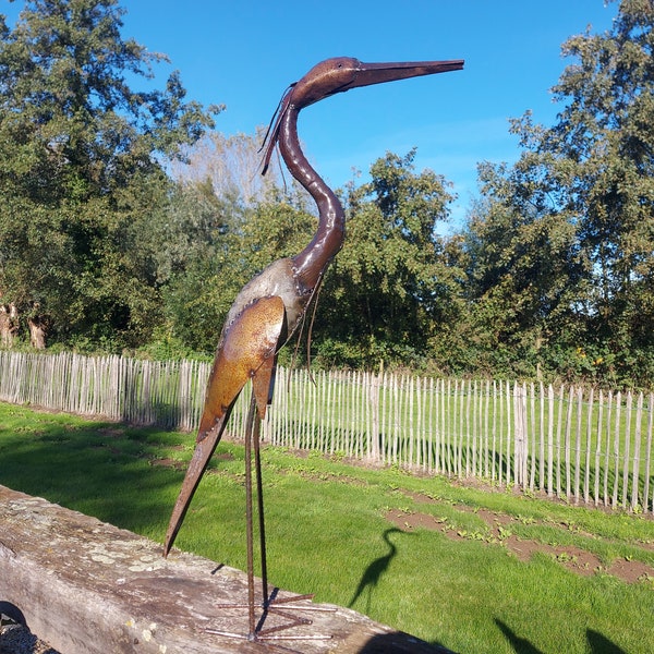 garden sculpture, grey heron made from recycled metal, handmade in Zimbabwe, height cm, yard art, metalart, handcrafted in Zimbabwe,