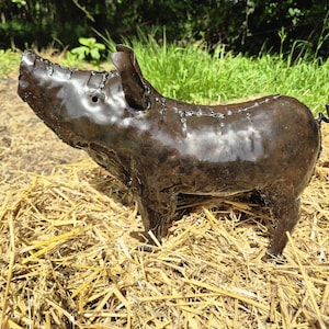 metal pig decor, pig sculpture, metal pig art, pig garden art, farmhouse pig, rustic pig art, garden animal, recycled metal, farmyard decor, handmade pig, outdoor pig art, pig lover gift, metal animal art