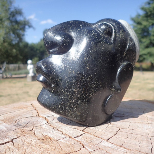 African face creation, stone sculpture, fairtrade Zimbabwe, shona-art, mask in stone, unique piece