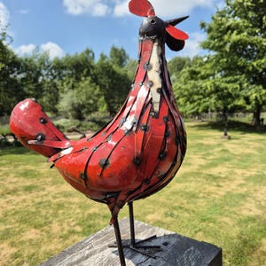 Statua da giardino a forma di pollo in metallo riciclato, alta 55 cm, materiali riciclati, scultura di pollo, statua da giardino, decorazione da giardino