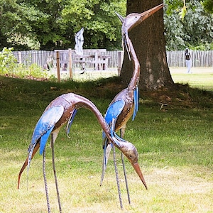 garden sculpture, blue heron made from recycled metal, handmade in Zimbabwe, heron sculpture, yard art, oil drums, garden deco, unique gift