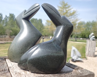 couple birds, rainbird, bird sculpture in stone, made in Zimbabwe, unique statue in a hard stone, shona art