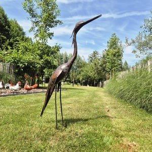 garden sculpture, heron made from recycled metal, handmade in Zimbabwe, height 90-95 cm, heron sculpture, yard art