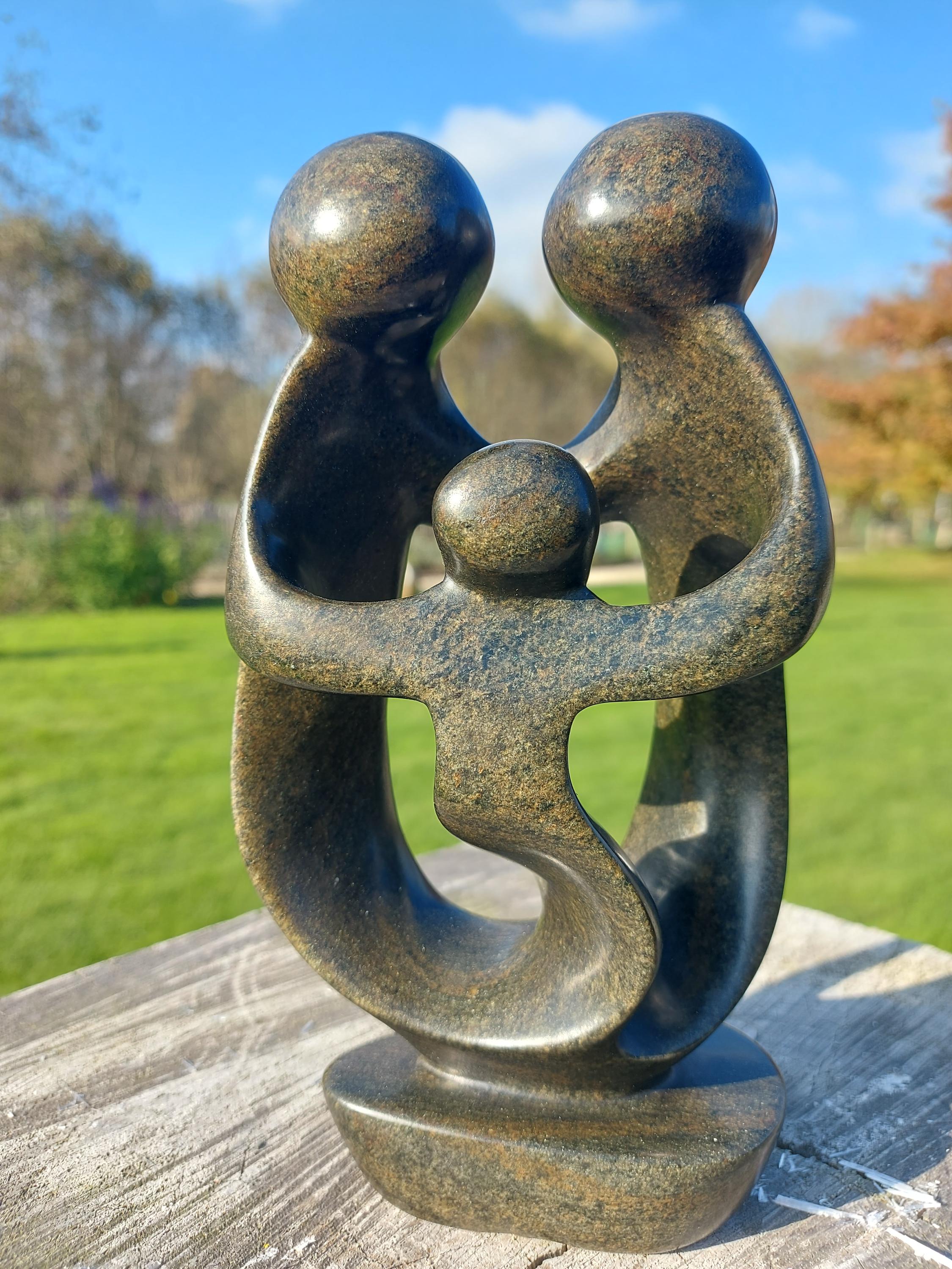 Stone Sculpture, Family of 3 People, Statue Made of Serpentine Stone ...