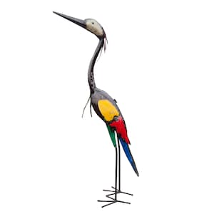 colourful heron sculpture, garden statue, metal art, made from oil barrels, oil drums, signs of used metal, yard art, bird watcher, bird lover, great gift, zimbabwe handcrafted, recycle metal, recycle art, reiger, reihe, egret, colourful
