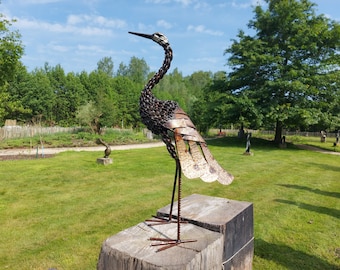 garden statue, Heron made from recycled metal, handmade in Zimbabwe, heron sculpture, garden decoration, unique gift, yard art, scrap metal