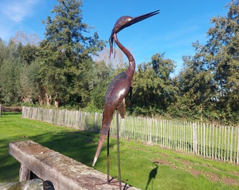 Estatua de jardín: garza de metal, 100 - 105 cm, materiales reciclados, escultura de garza, estatua de garza en metal, estatua de jardín, decoración de jardín