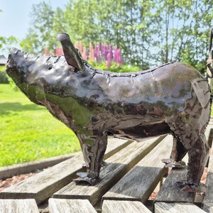 metal pig decor, pig sculpture, metal pig art, pig garden art, farmhouse pig, rustic pig art, garden animal, recycled metal, farmyard decor, handmade pig, outdoor pig art, pig lover gift, metal animal art