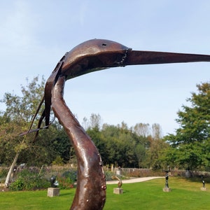 metal heron, metal art, yard art, this heron is made from oil drums, handcrafted in Zimbabwe, it makes a great addition to your garden.  each heron comes with 2 hooks to secure them in the soil. Can also be placed on a terrace, veranda...