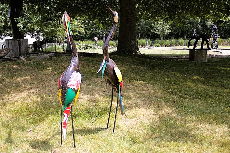 heron, colourful, metal heron, unique design, zimbabwe fair trade, barrels, oil drums, signs of used metal, yard art, bird watcher, bird lover, great gift, zimbabwe handcrafted, recycle metal, recycle art, reiger, reihe, egret, colourful,
