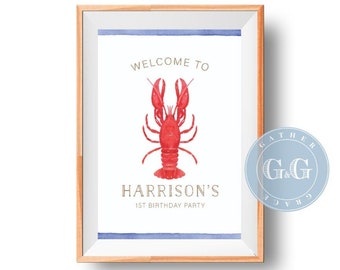 Custom Birthday Party Welcome Sign - Lobster Print - Clam Bake - Lobster Boil