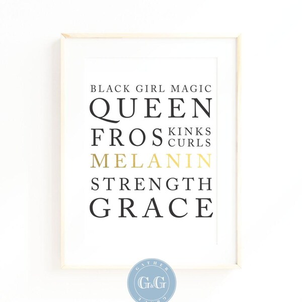 Lámina artística "Magia de chica negra": Melanina, cabello natural (Descarga digital)