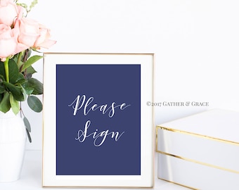 Printable, Guest Book Sign, Please Sign, Guest Book Printable, Guest Book, Wedding Decor, Wedding Sign, Party Decor, Gifts, Navy and White