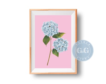 Pink and Blue Hydrangea Print