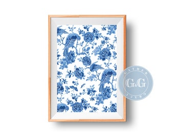 Chinoiserie Art Print, Blue and White Print, Toile Print, Southern Decor Wall Print, Printable Wall Art Print, Chinoiserie Wall Art