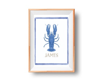 Custom Nursery Name Lobster Print - Blue