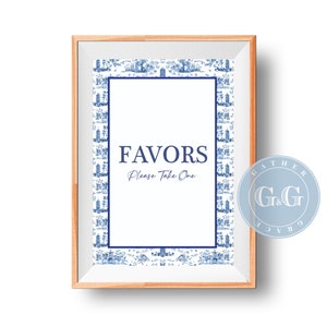 Favors Sign. Chinoiserie Bridal Shower Print . Bridal Shower Decor . Blue and White. Printable Download . Southern Tea Bridal Shower