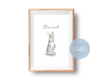 Bunny Nursery Print | Rabbit Nursery Print | Woodland Animals Print | Custom Nursery Art | Watercolor Bunny | Watercolor Bunny Nursery Print