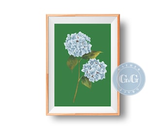 Green and Blue Hydrangea Print