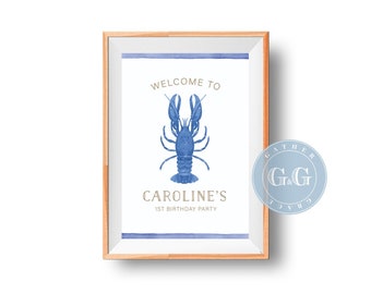 Custom Birthday Party Welcome Sign - Blue Lobster Print - Clam Bake - Lobster Boil