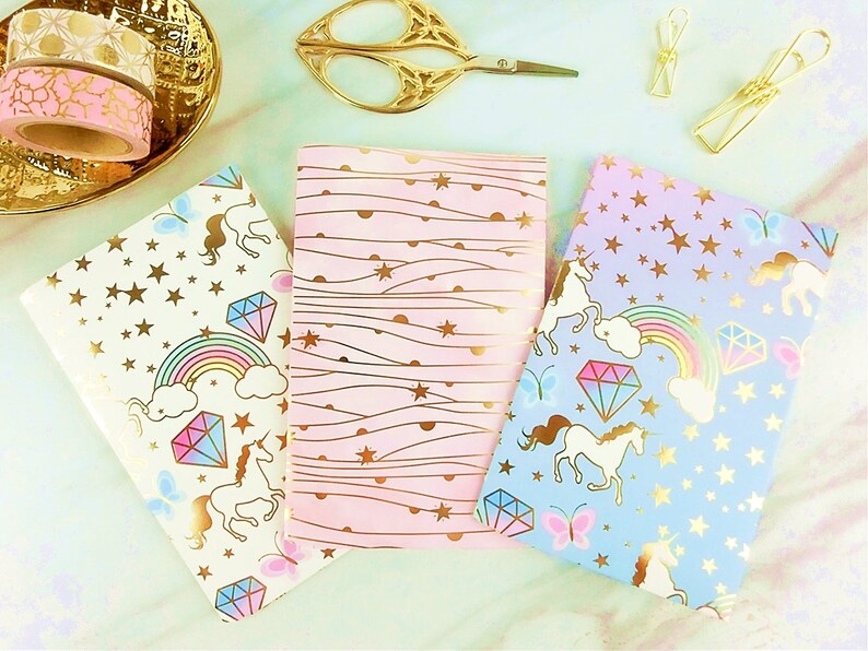Choose from 3 designs Gold Foil /& Glitter Unicorn Fauxdori Passport and Micro TN Only for FieldNotes Pocket Midori 4 Pockets Folder