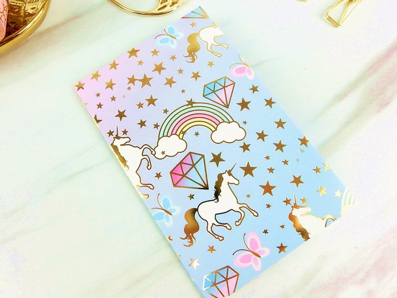 Choose from 3 designs Gold Foil /& Glitter Unicorn Fauxdori Passport and Micro TN Only for FieldNotes Pocket Midori 4 Pockets Folder