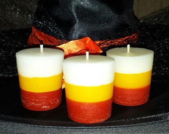 Candy Corn Votives, Halloween Votives, Candy Corn scented votives, Halloween Candles, 6 pkg. candy corn votives, Party Favors, Wedding Favor