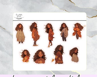 Cute autumn girls for bujo and scrap I Decorative sticker sheet for journaling, crafting, scrapbooking and for planners for the fall autumn