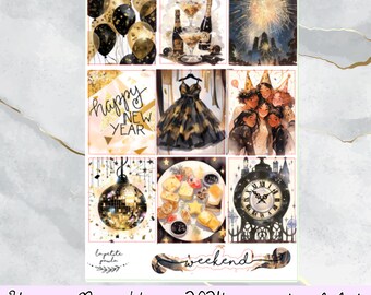 Happy New Year 2024 I A la carte planner sticker kit for vertical planners, A5 wide and Standard vertical, functional and decorative sticker