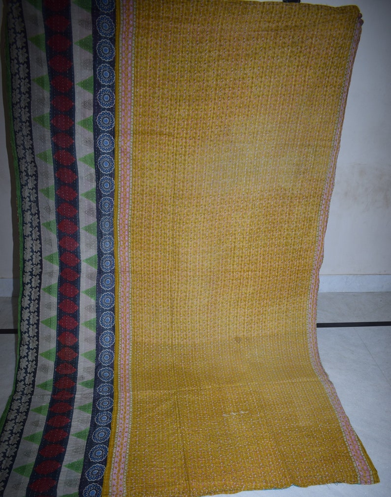 Indian Ethnic Traditional Artisan Bohemain Multi Color Reversible Vintage Kantha Quilts Twin Size Floral Throw 3179 BY artisanofrajasthan