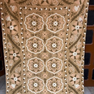 Cotton Suzani Bedspread, twin Size Bedcover, Embroidery Comforter, Suzani Wall Hanging, Floral Bed Linen, Antique Quilt, Boho Suzani Fabric