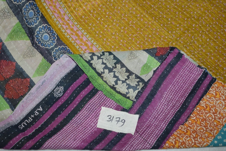 Indian Ethnic Traditional Artisan Bohemain Multi Color Reversible Vintage Kantha Quilts Twin Size Floral Throw 3179 BY artisanofrajasthan
