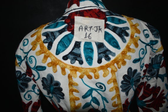 boho hippie jacket bath robe cotton ARTJK08 New Uzbek handmade suzani white jacket caftan clothing