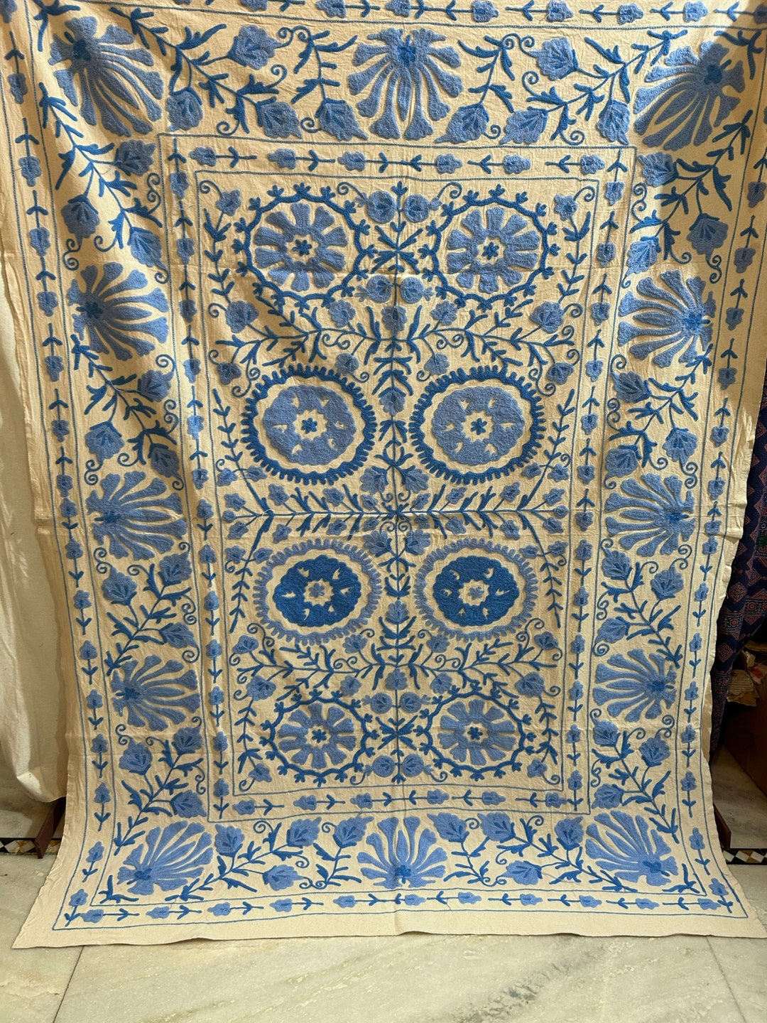 Suzani Bed Spread, Tapestry, Colourful Suzani Wall Hanging, Cotton Hand Embroidered Ethnic Bed