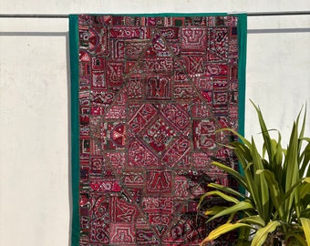 Rare Antique Embroidered Patchwork Wall Hanging: Rajasthan Artisan Decor (40x60 Inches)