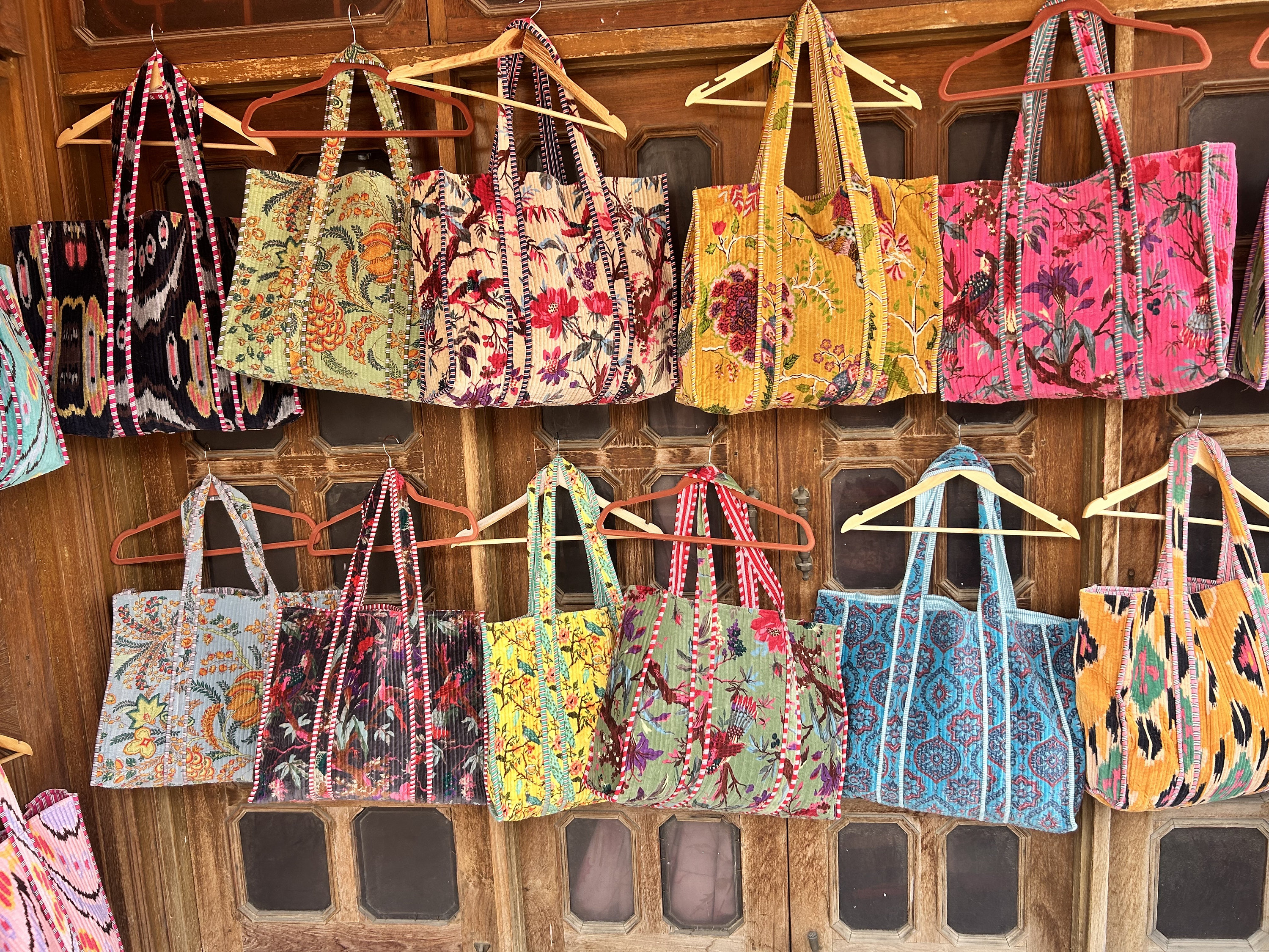 Wholesale Velvet Tote Bag Floral Print Cotton Market Bag, Quilted