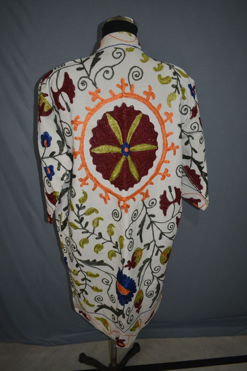 boho hippie jacket bath robe cotton ARTJK08 New Uzbek handmade suzani white jacket caftan clothing