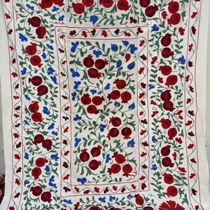 Handmade Cotton Suzani Bedspread: Floral Embroidery, Boho Wall Hanging
