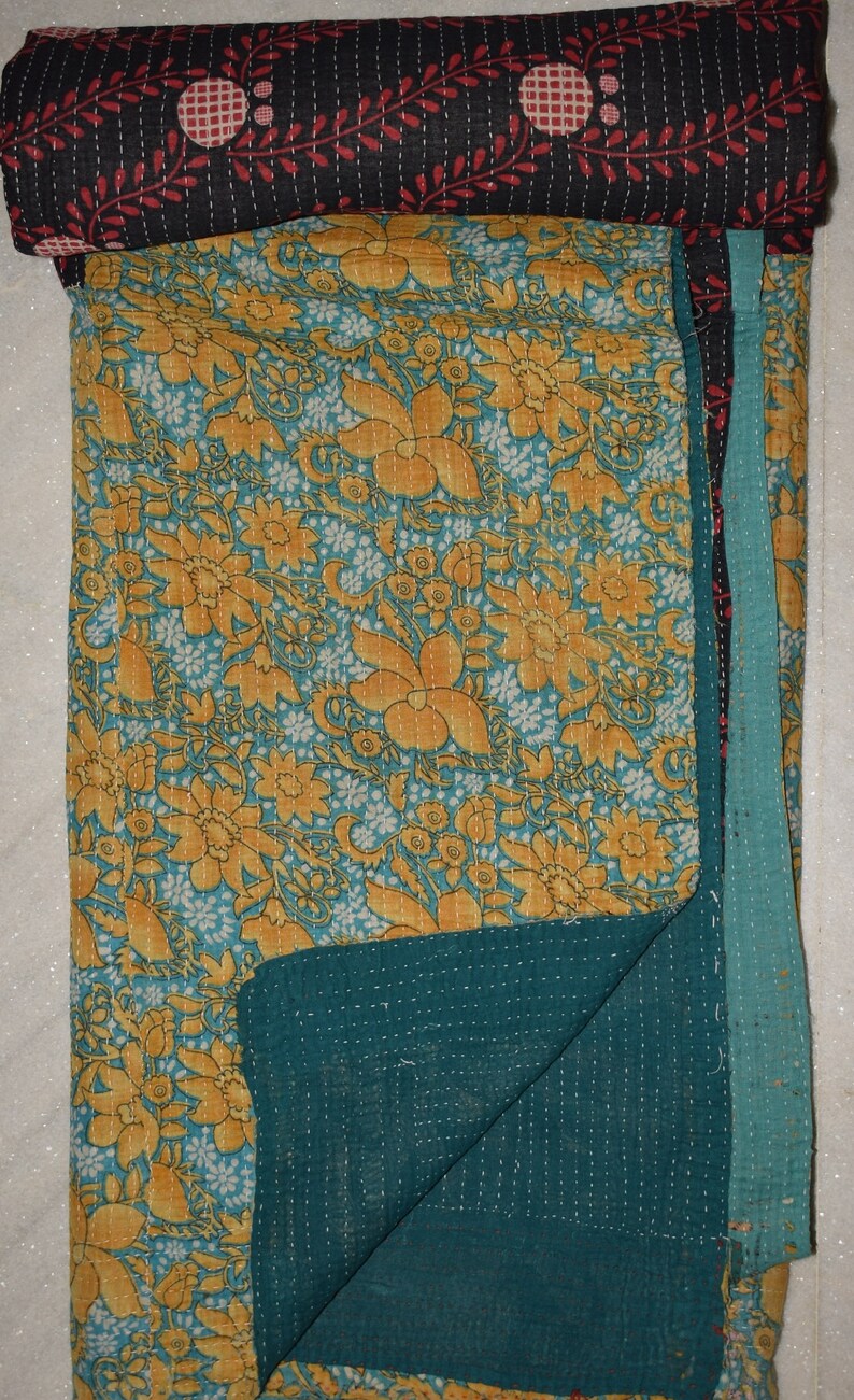 Handmade Kantha Quilt vintage Bedspreads Blanket Throw stitched Gudar 3221 BY artisanofrajasthan