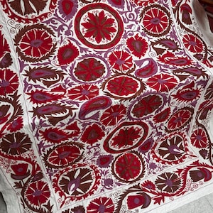 Handmade Cotton Suzani Bedspread: Floral Embroidered Twin Bedcover