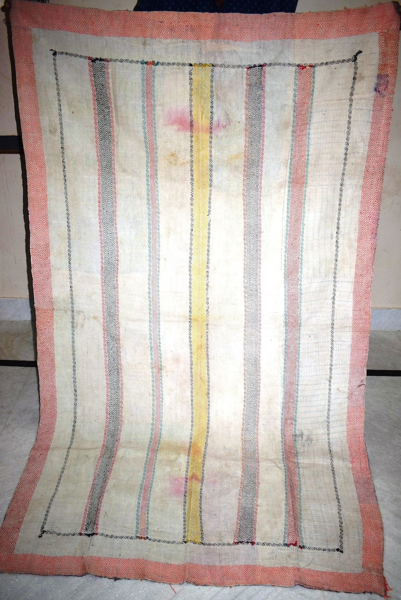 Vintage Throw Kantha Quilt Indian Handmade Bohemian Bedspread Reversible Cotton Ethnic Sari Fabric Embroidered Bedding Blanket Gudar 3282