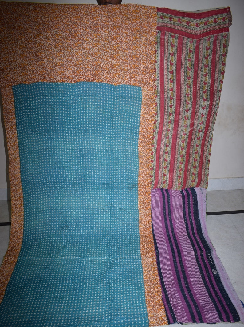 Indian Ethnic Traditional Artisan Bohemain Multi Color Reversible Vintage Kantha Quilts Twin Size Floral Throw 3179 BY artisanofrajasthan