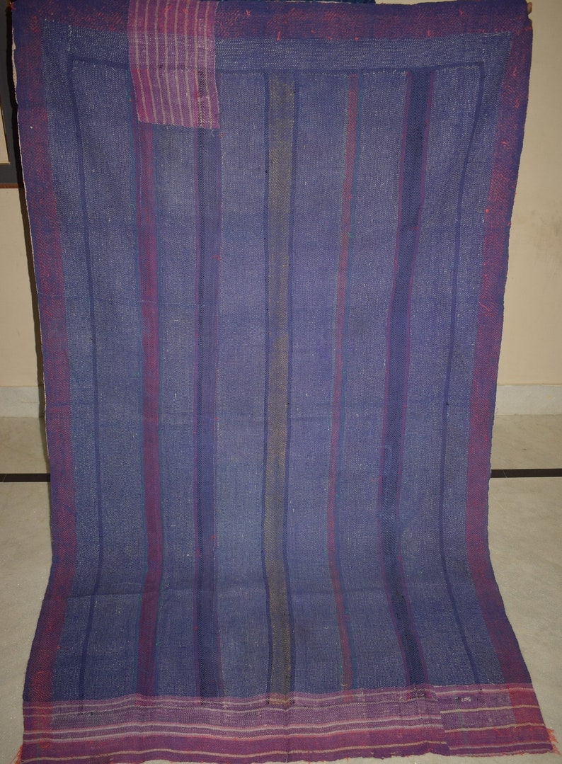 Vintage Throw Kantha Quilt Indian Handmade Bohemian Bedspread Reversible Cotton Ethnic Sari Fabric Embroidered Bedding Blanket Gudar 3282