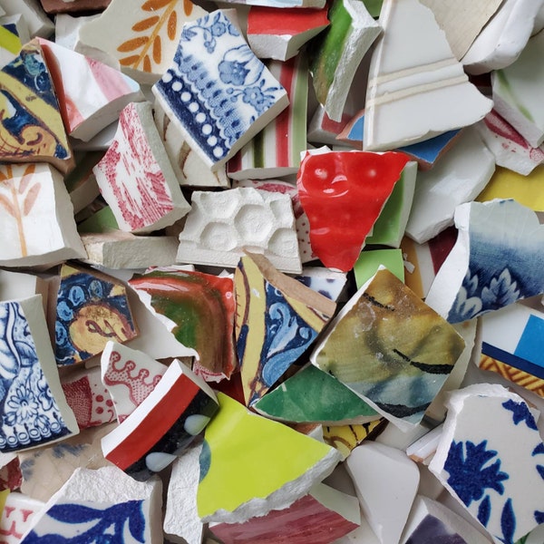 Multi Color, MEDIUM  Hand Cut Pottery Shards. Pottery.  Ceramic Shards for Mosaic making