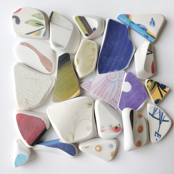 Multi Color Cultured Sea Pottery. Tumbled Pottery. Ceramic Shards. Small Ceramic Tiles.