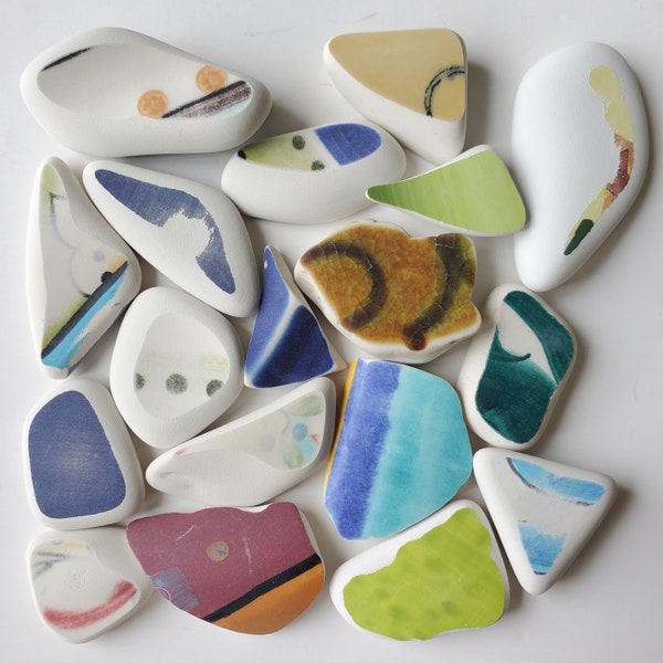 Multi Color Cultured Sea Pottery. Tumbled Pottery. Ceramic Shards. Small Ceramic Tiles.