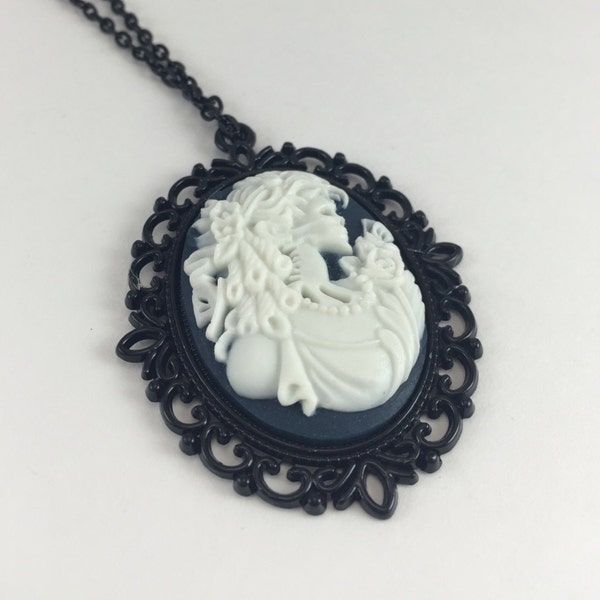 Victorian Lady Skull Cameo Necklace