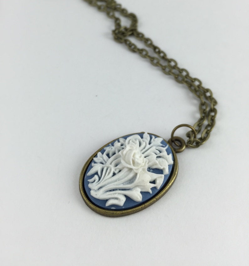 Rose Cameo Necklace in Antique Bronze Setting