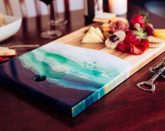 Resin Cheese Board, Charcuterie Board Personalized, Personalized Serving Tray, Beach Decor, Resin Art, Housewarming Gift First Home